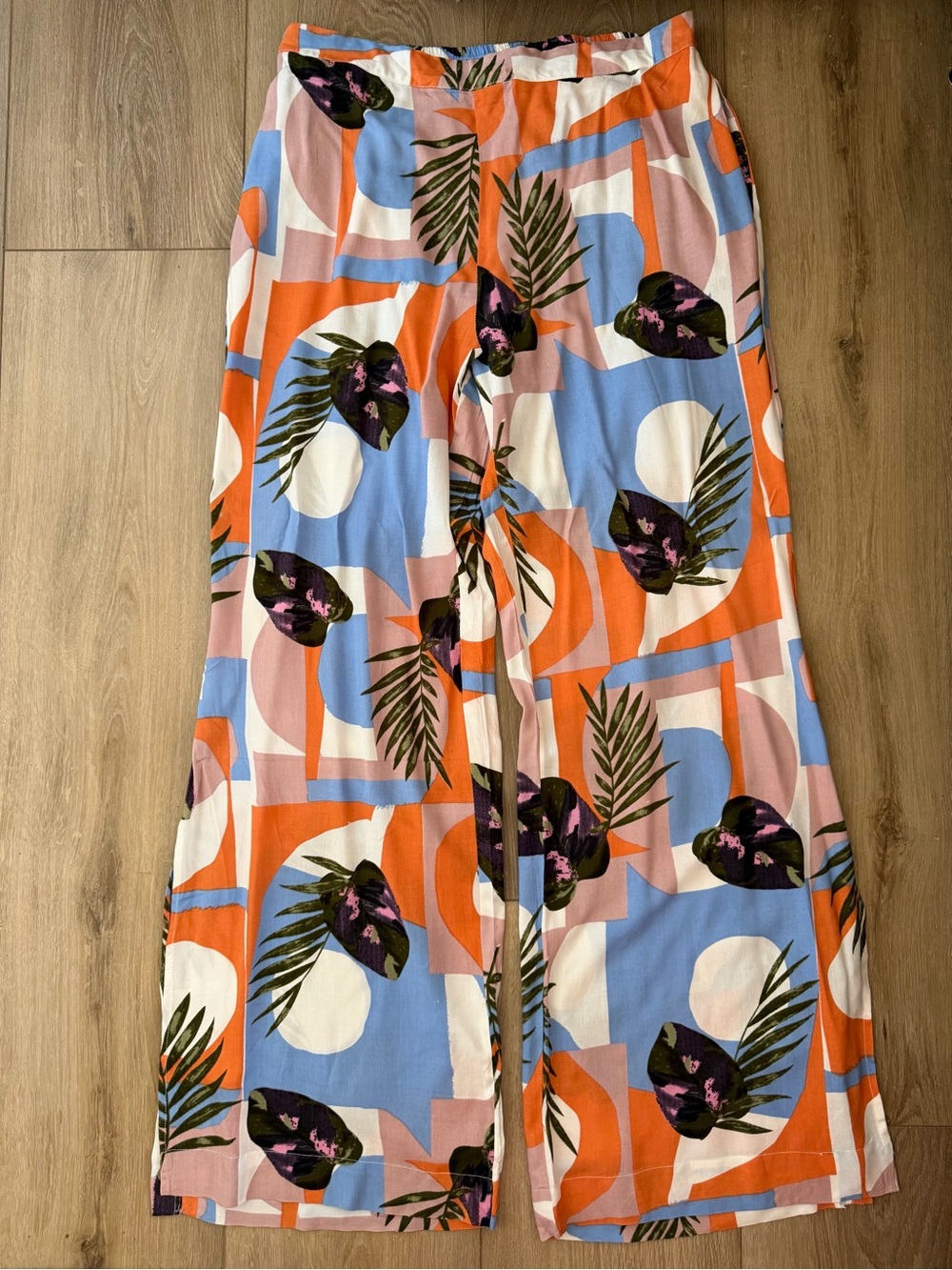 THREAD STORY Tropical Print Wide-Leg Pants with Side Slits NWT - Picture 2 of 9